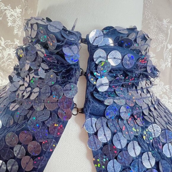 Adrianna Papell Evening Dress Navy Blue Iridescent Sequins Column Gown Size 2 - Picture 11 of 11